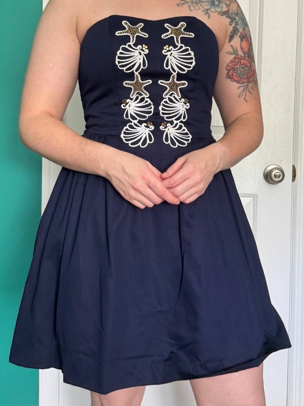 Lilly Pulitzer Navy Shell Soutache Strapless Dress